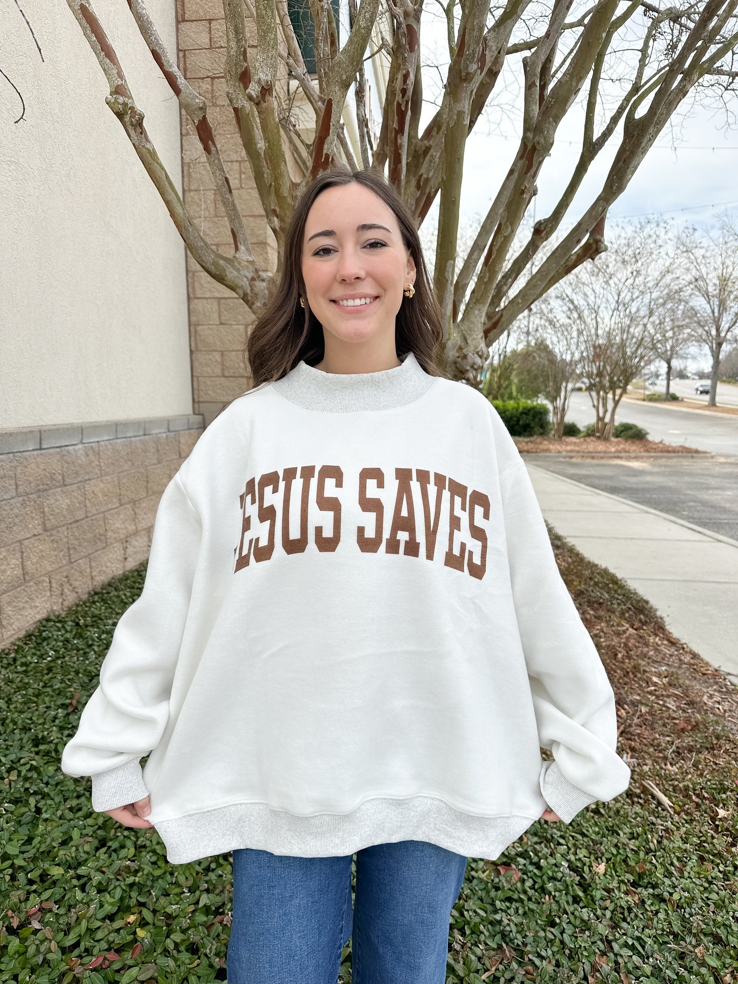 Jesus Saves Reversible Mockneck Sweatshirt