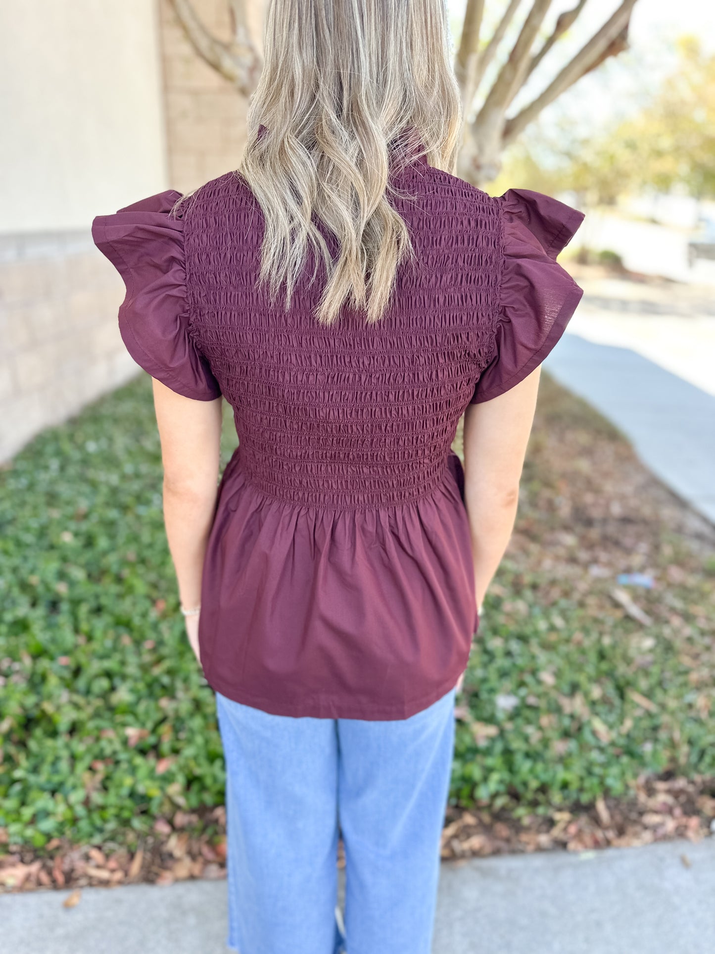 Andy Smocked Top - Wine