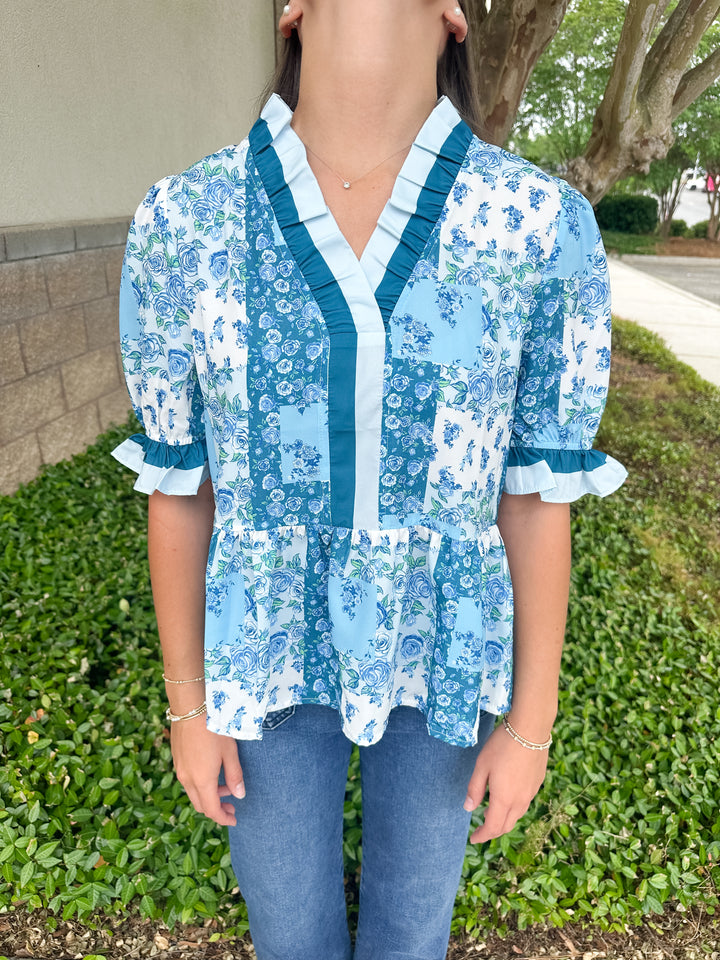 Sweet Puff Top - Blue Patch