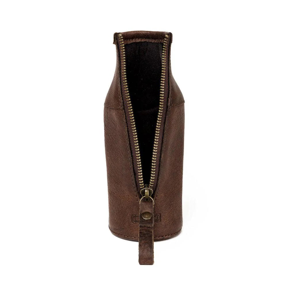 Mission Mercantile Campaign Leather Bottle Koozie - Smoke