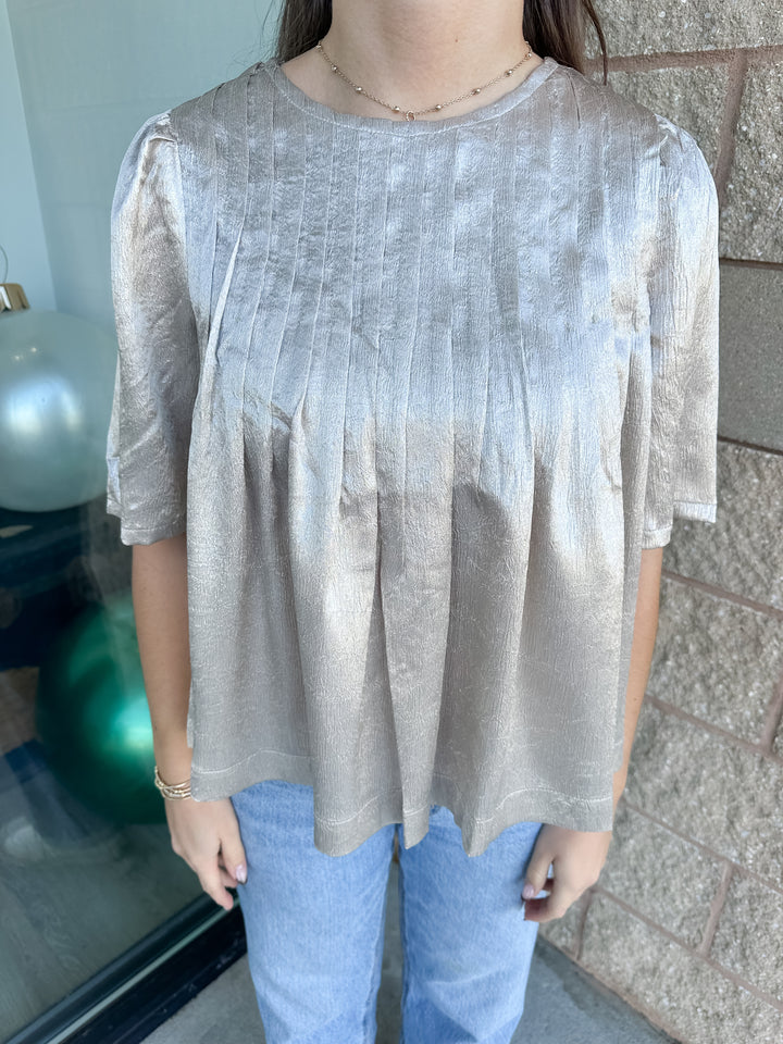 Champagne Pleated Shine Top