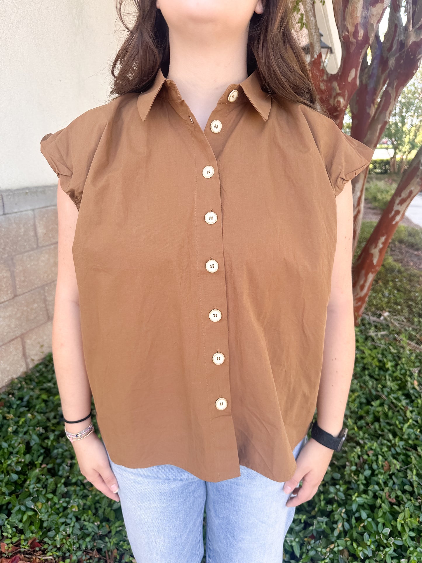 Ray Button Top - Brown