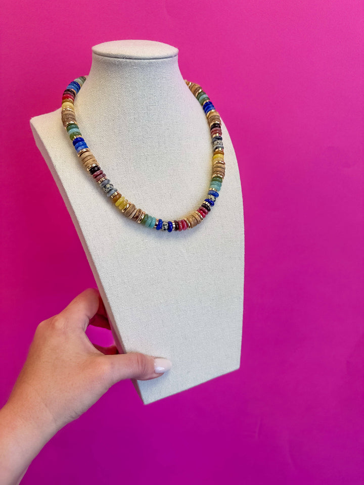 Mix Bead Necklace - Navy/Brown