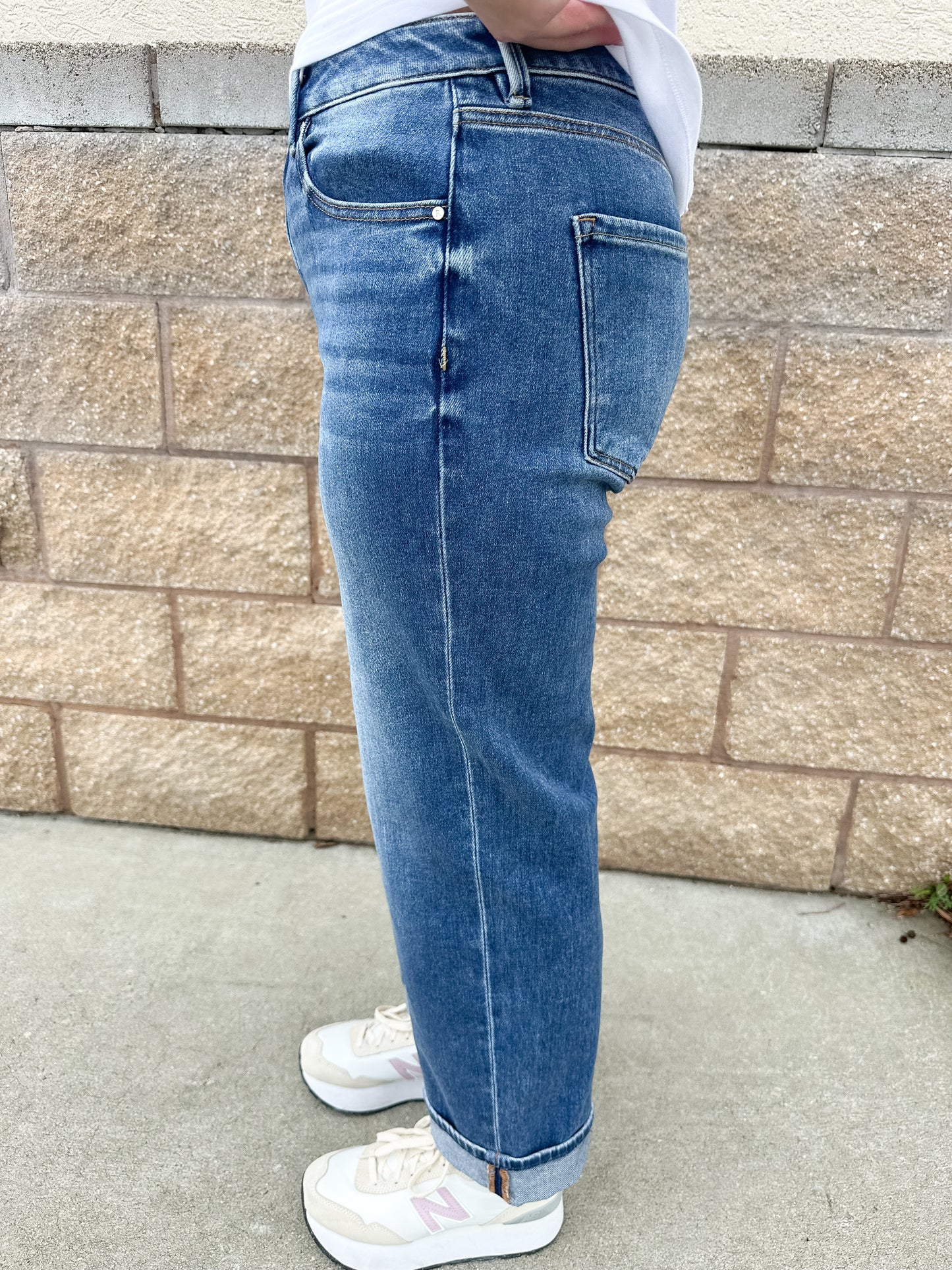 Risen Elise - Mid Rise Ankle Boyfriend Cuffed Jeans - Dark