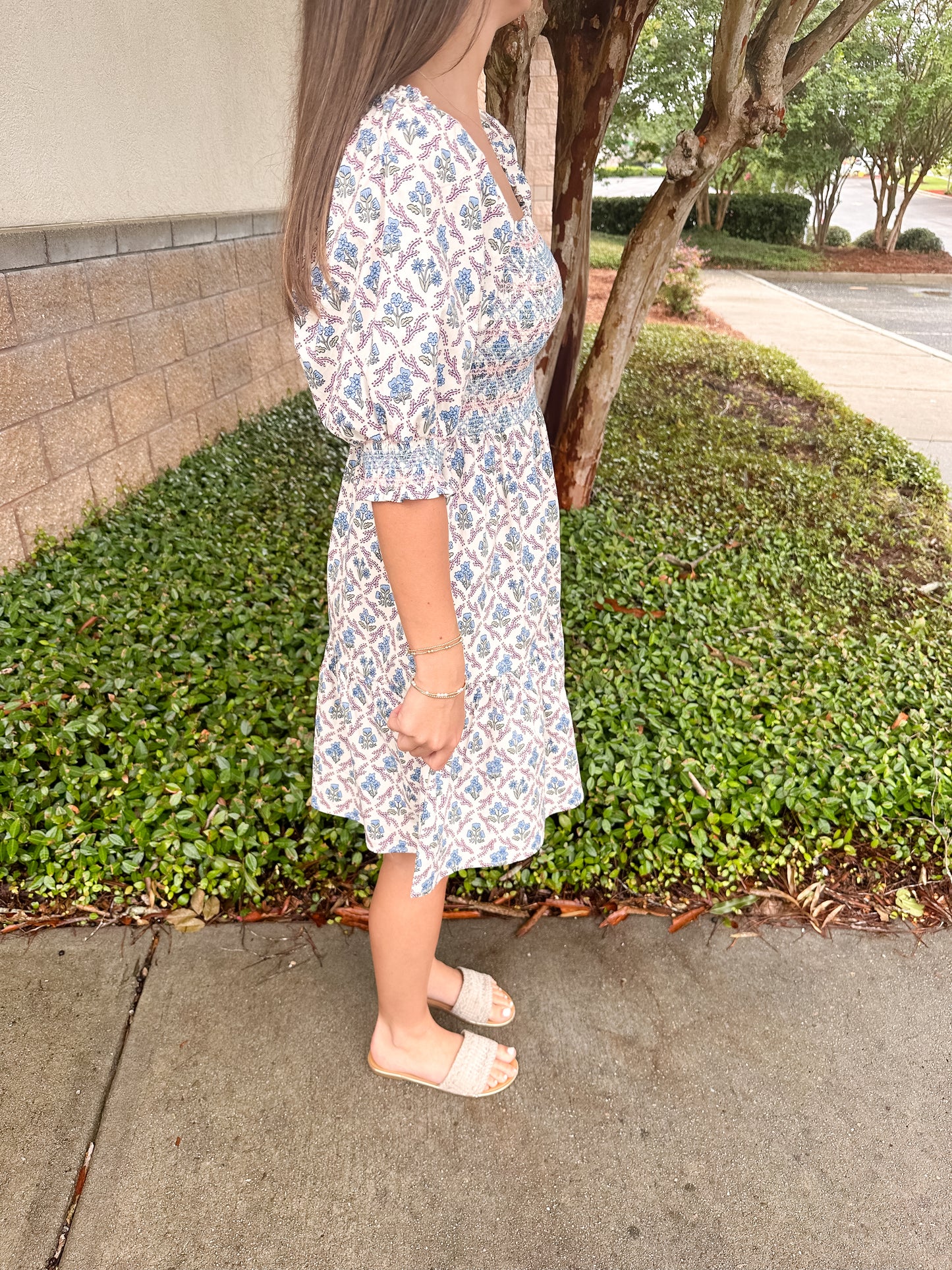 Jenni Dress - Lattice Crest Blue