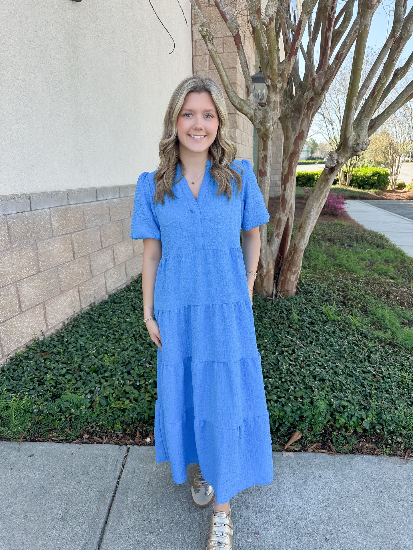 Kinsley Dress - Blue Seersuckers