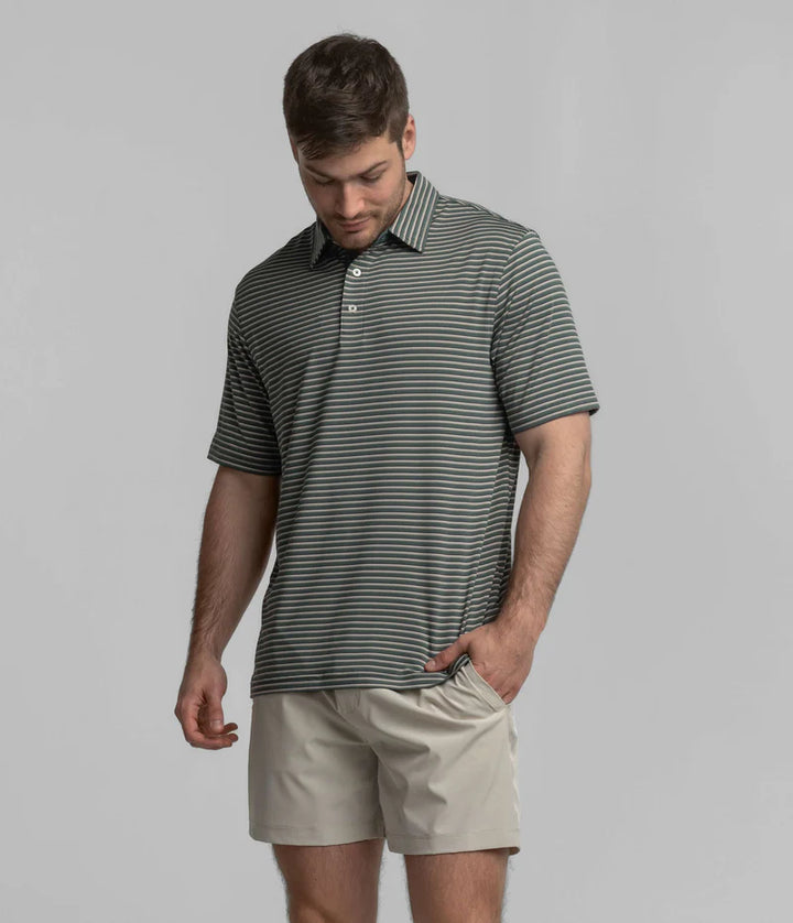 SSCO Men’s Crestline Stripe Performance Polo - Dark Forest