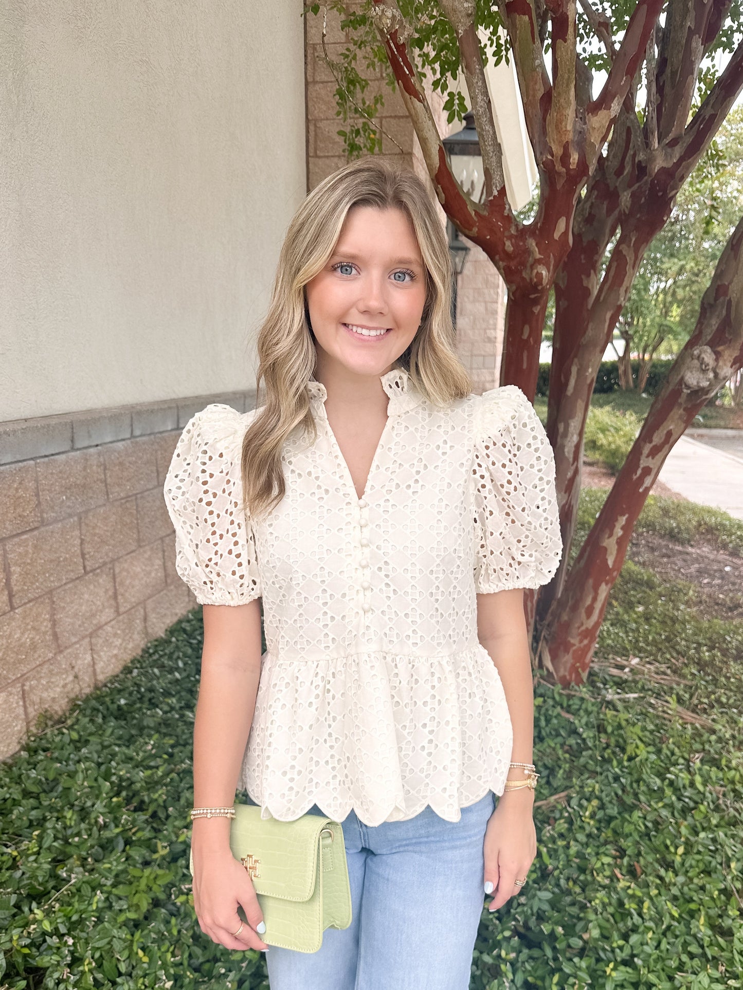 Elise Eyelet Top - Cream