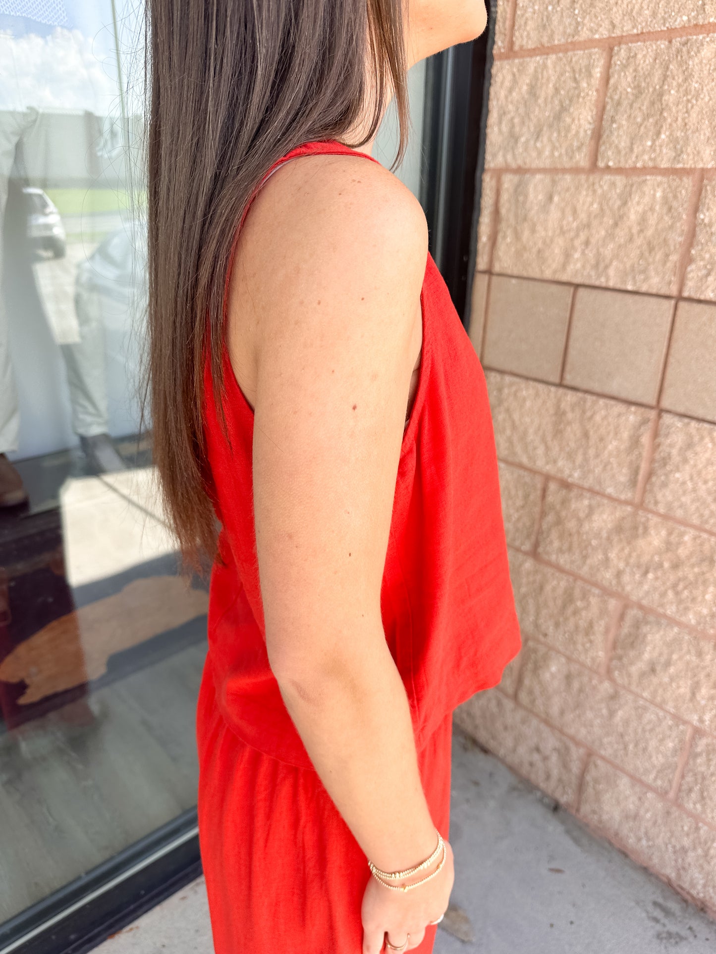 Sloane Linen Top - Chili Pepper