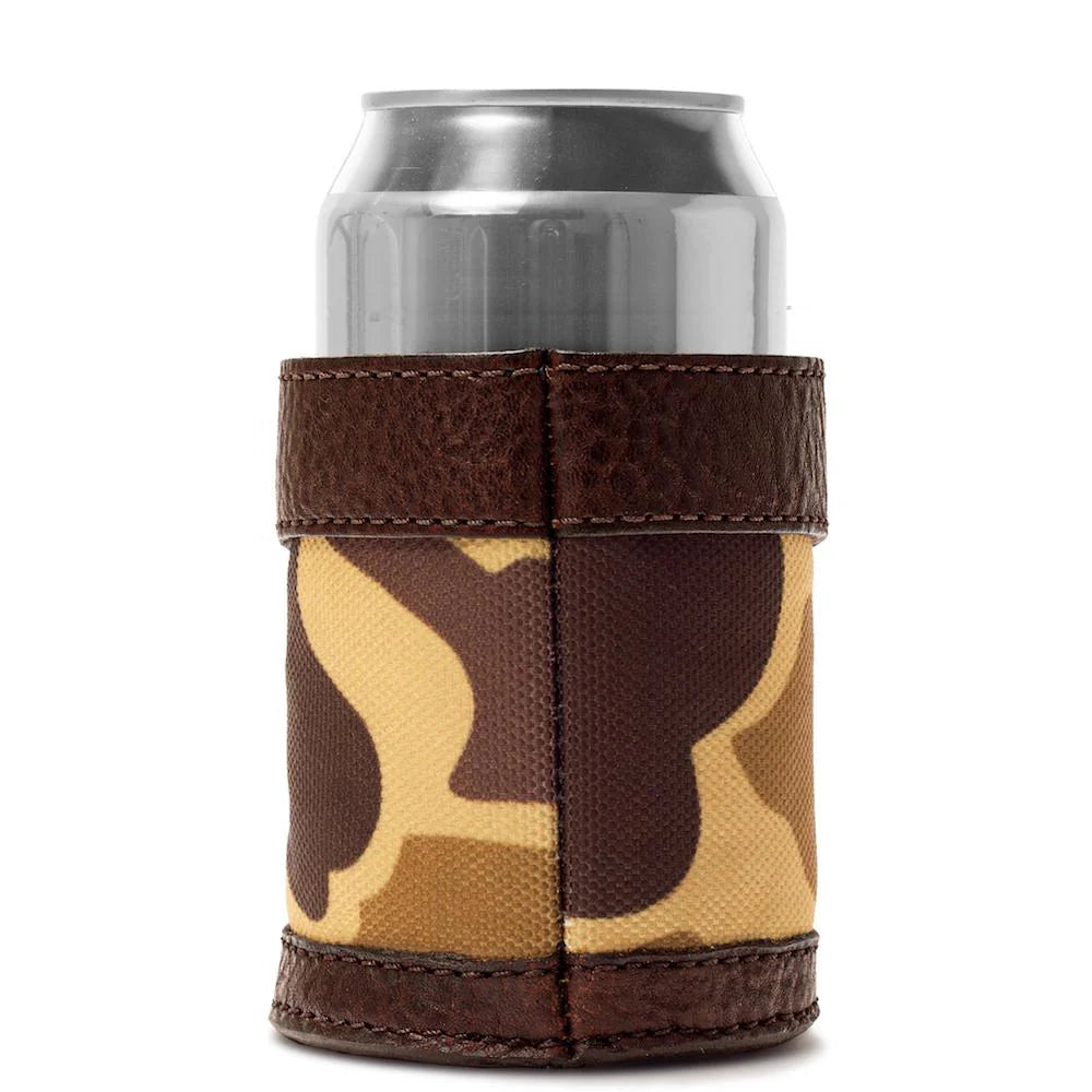 Mission Mercantile Campaign Leather Can Koozie - Smoke Vintage Camo