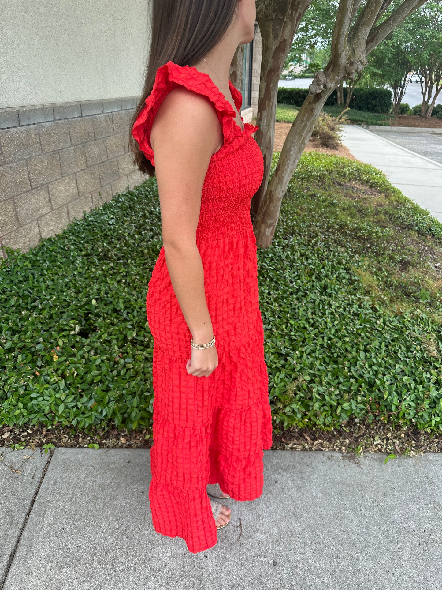 Bianca Tiered Textured Maxi - Red