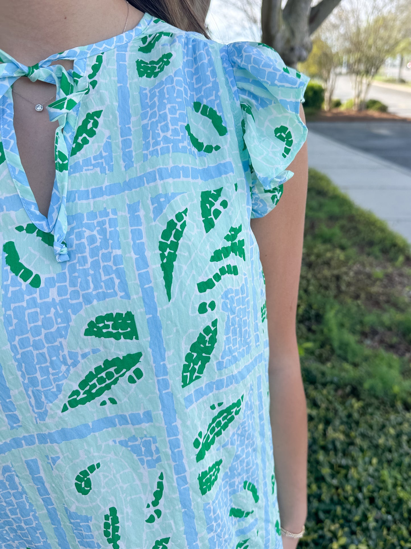 Lydia Top - Trellis Tiles Blue