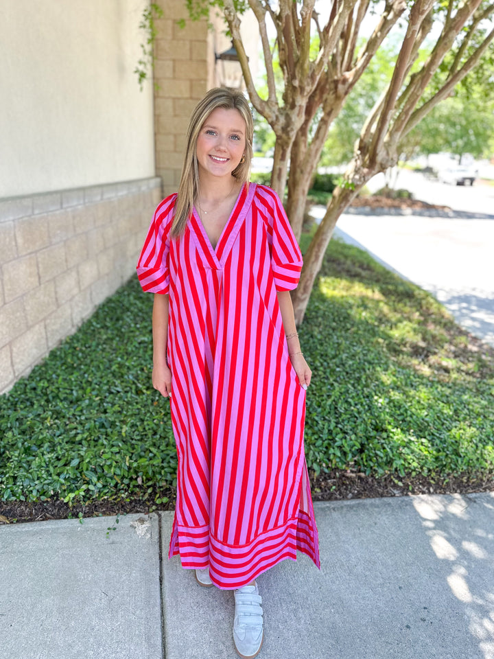 Rachel Stripe Puff Sleeve Maxi