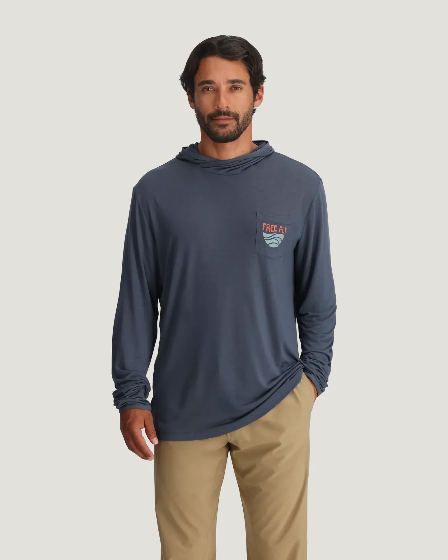Free Fly Men’s Bamboo Lightweight Graphic Hoodie - Blue Edge Storm Cloud