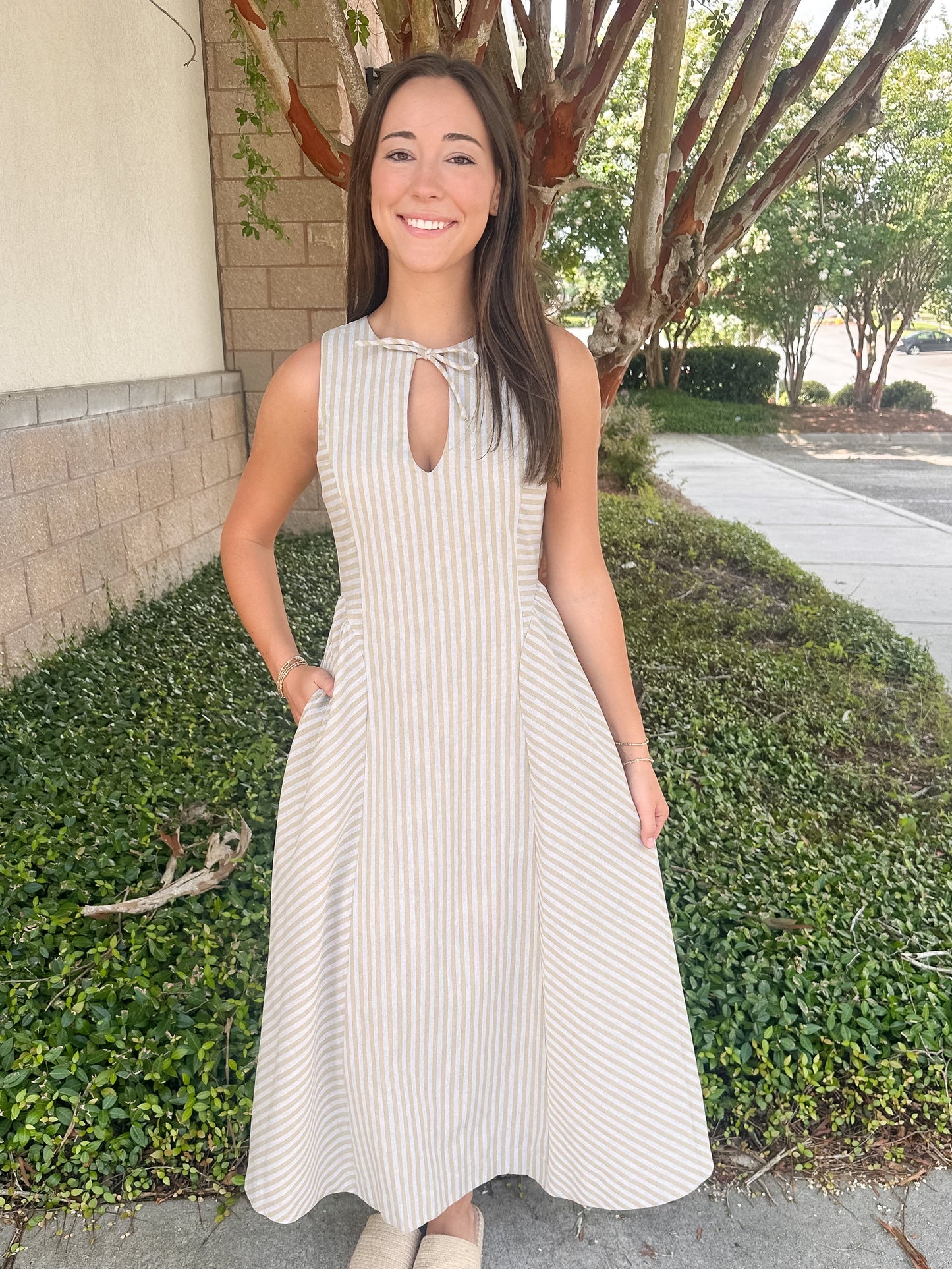 Vintage Stripe Tie Maxi Dress