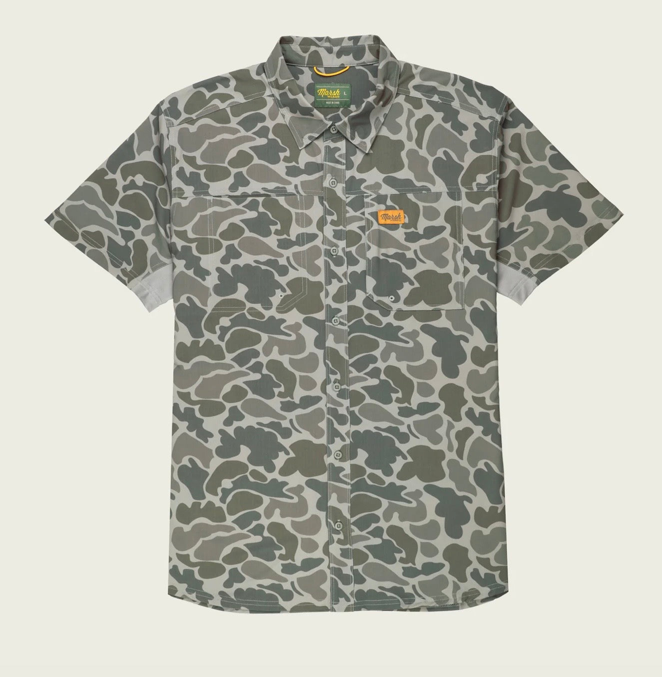 Marsh Wear Men’s Lenwood Hagood Tech S/S Button Down - Dark Green Mallard Camo