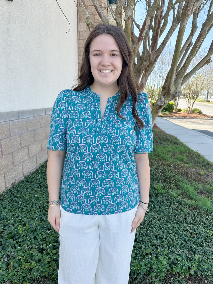 Adelyn Top - Sunshower Flora Ocean