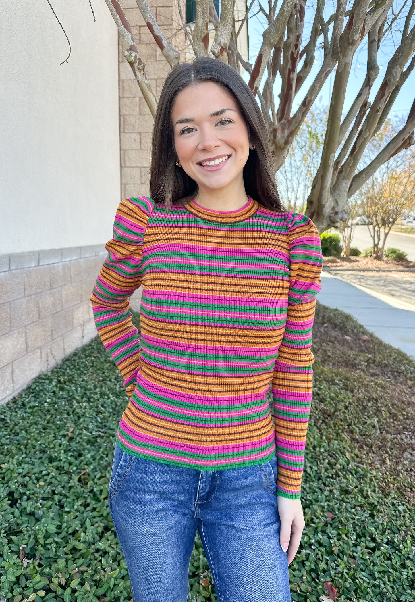 Fiesta Stripe Puff Sleeve Top