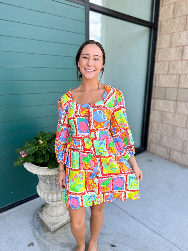 Fruit Gauze Scallop Dress
