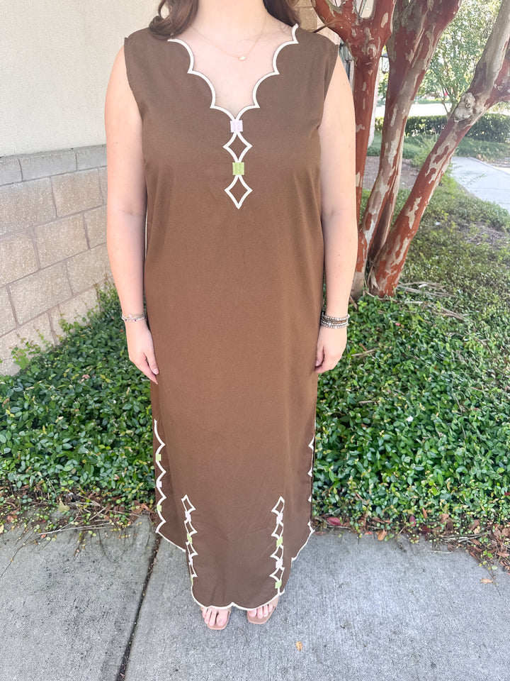 Edna Scallop Dress - Brown