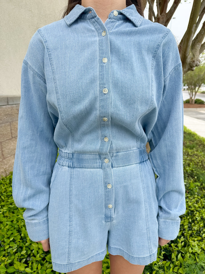 Sully Twill Romper - Lake Blue