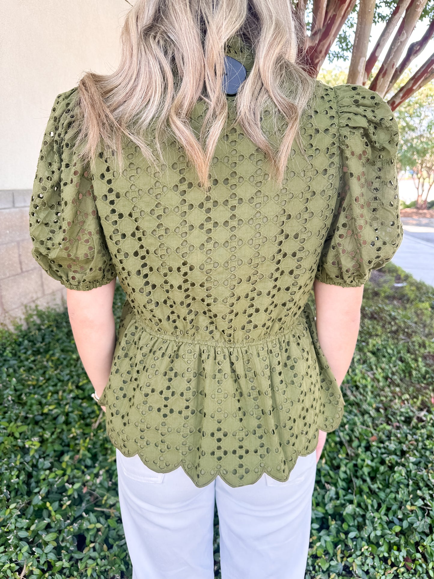Elise Eyelet Top - Olive