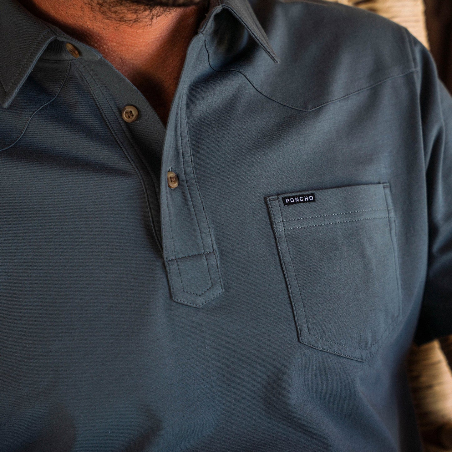 Poncho Men’s “The Dinner Bell” Regular Pima Cotton Polo - Slate Blue