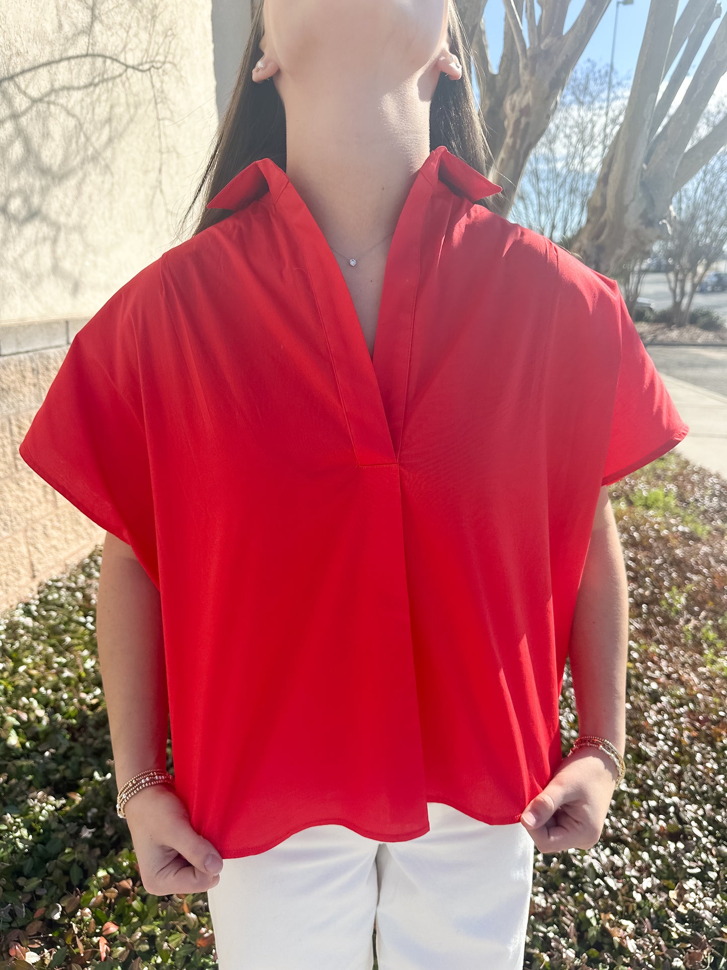 Helen Signature Collar Top - Red