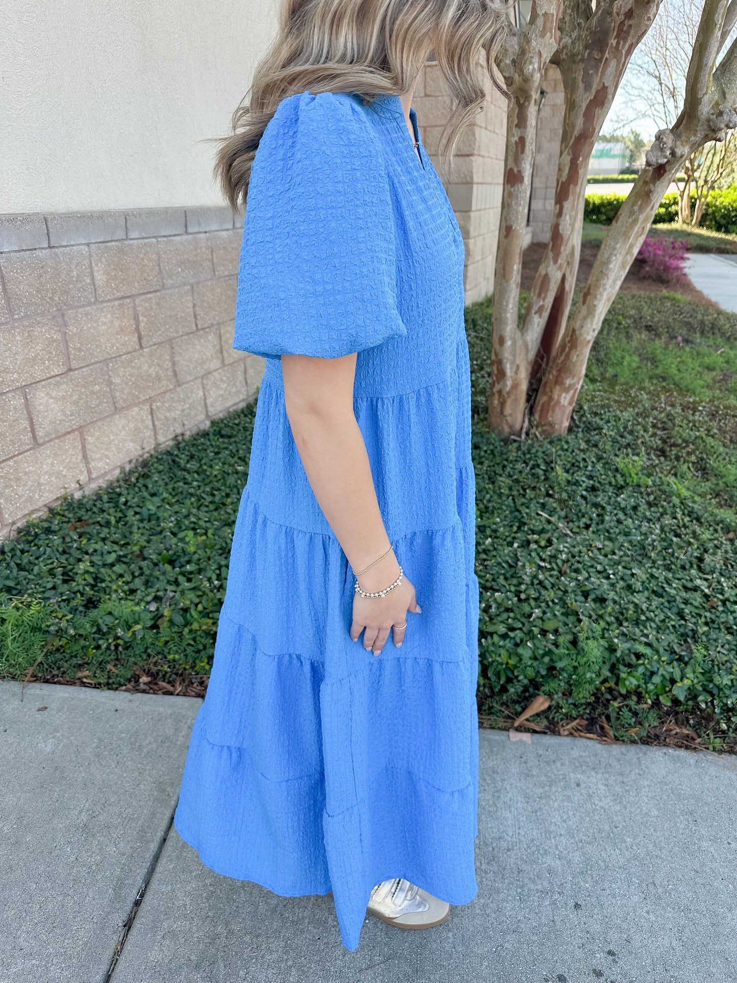 Kinsley Dress - Blue Seersuckers