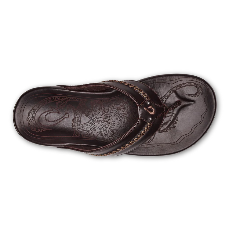 OluKai Mens Mea Ola Leather Beach Sandal - Dark Java|Dark Java