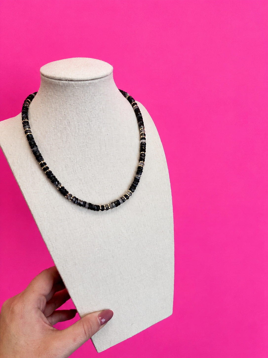 Layering Disc Bead Necklace - Black
