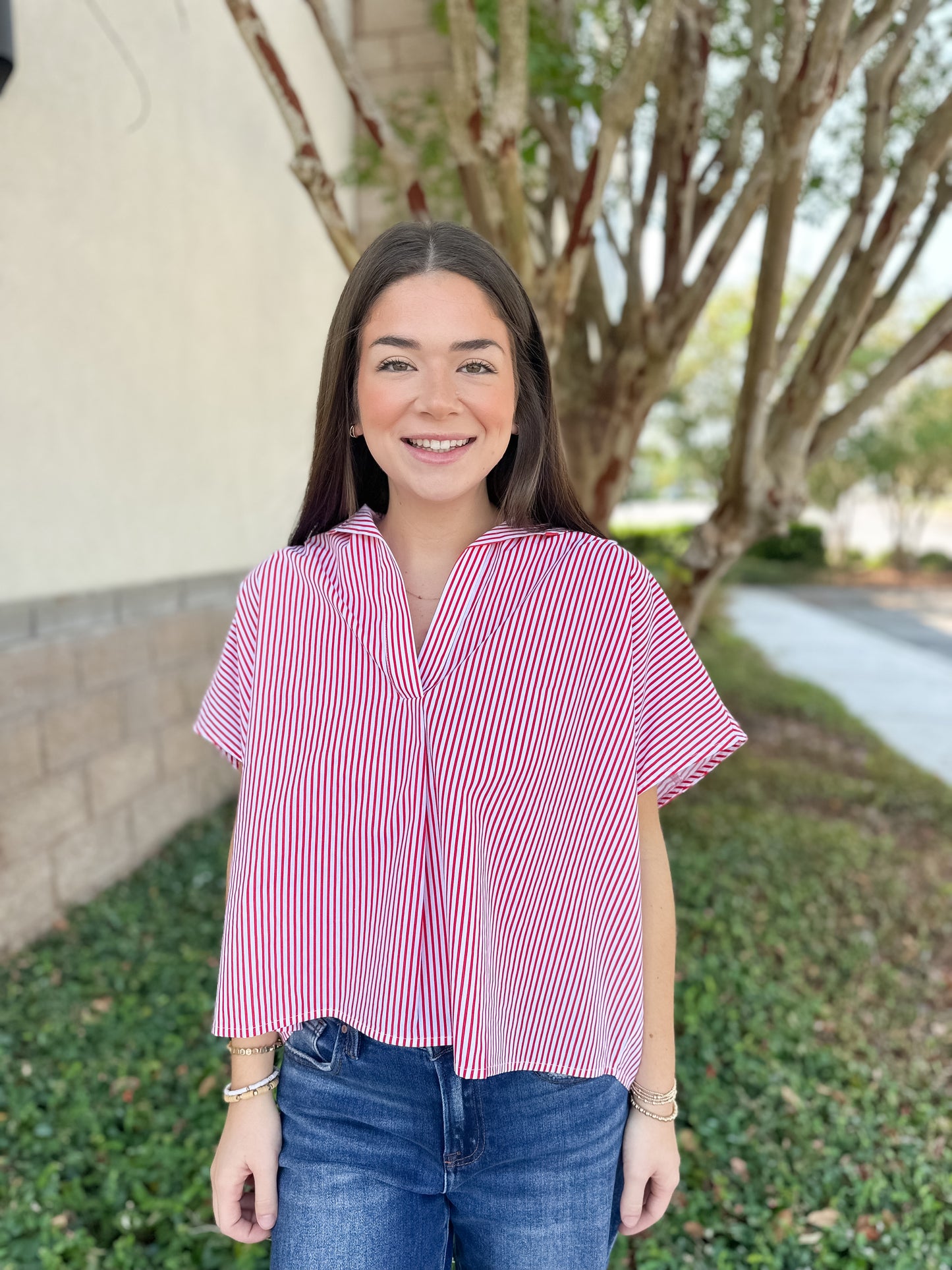 Helen Striped Signature Collar Top
