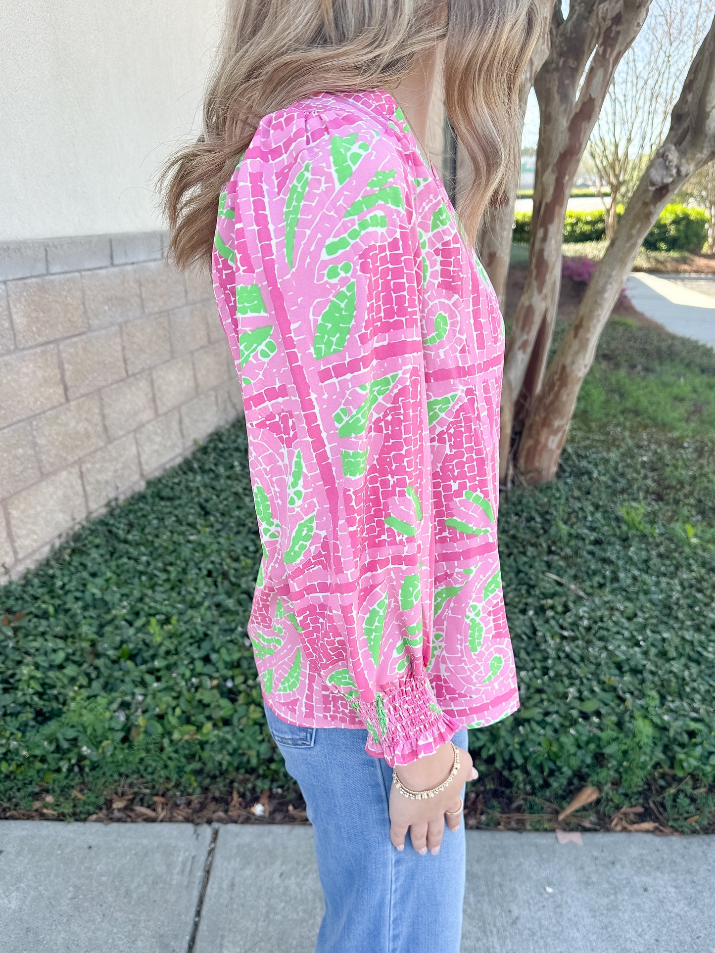 Ashlyn Top - Trellis Tiles Pink