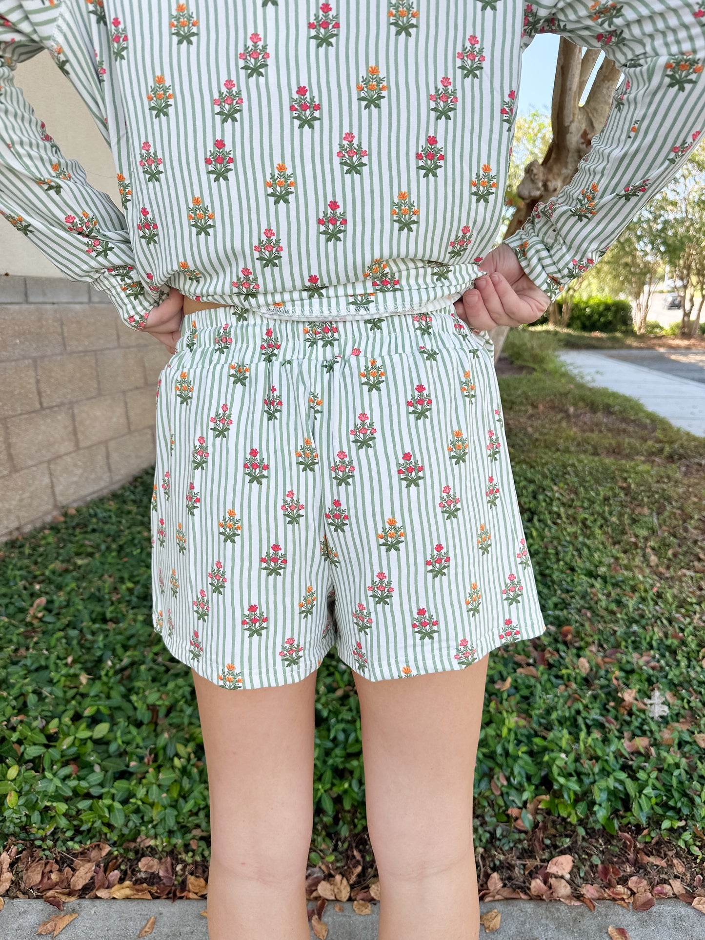 Annie Cottage Stripes Pajama Short Set - Green
