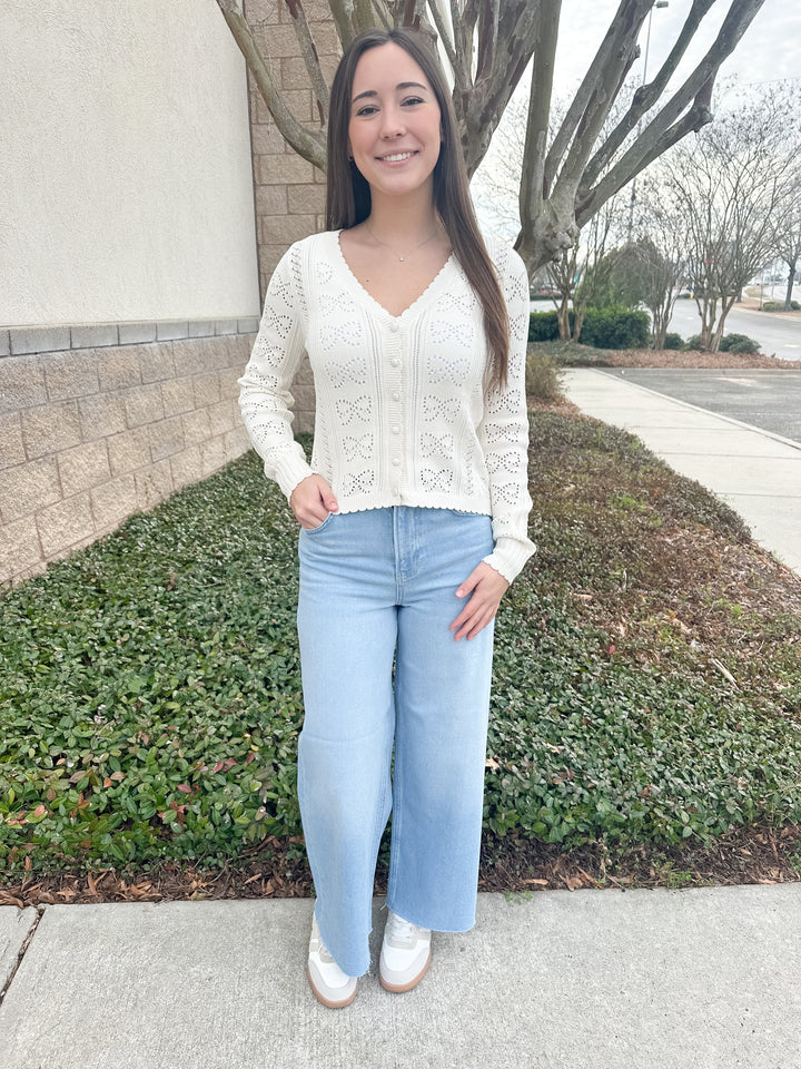 Nova Crop High Rise Wide Leg Denim - Azul