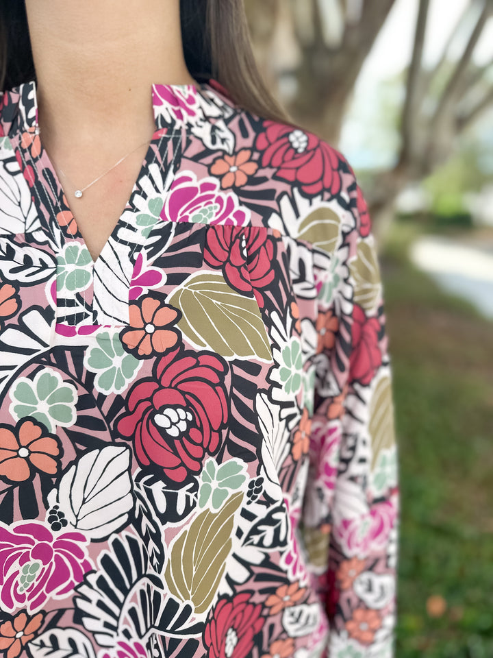 Fall Floral V-Neck Top