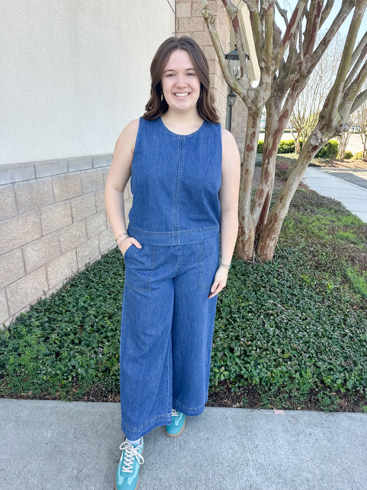 Sun Seeker Cropped Denim Tank - Deep Water