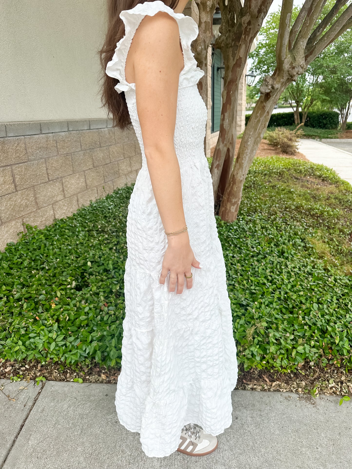 Bianca Tiered Textured Maxi - White