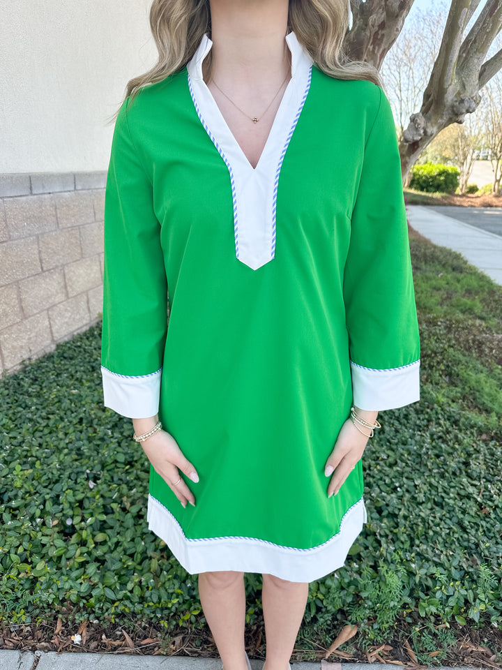 Brenda Dress - Green & White