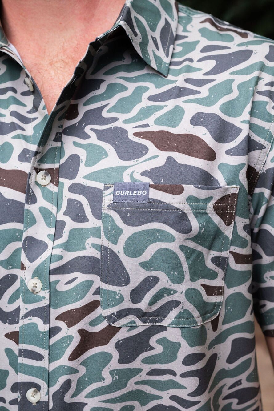 Men’s Burlebo S/S Performance Button Up - Retro Duck Camo