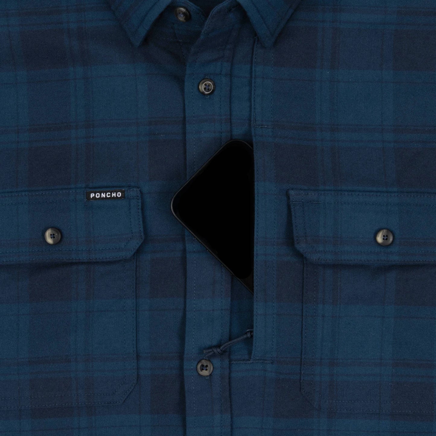 Poncho Men’s “The Blue Goose” Regular Performance Flannel - Dark Blue Plaid