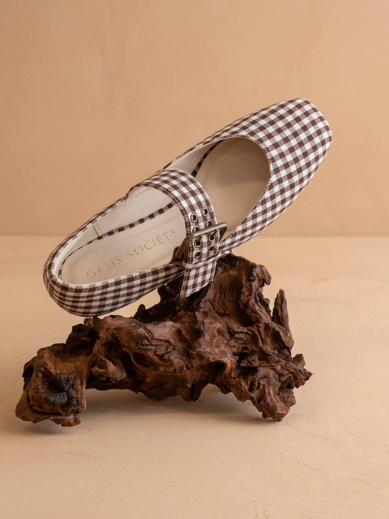 The Soho | Coffee Gingham Ballet Fall Flat Studded Buckle