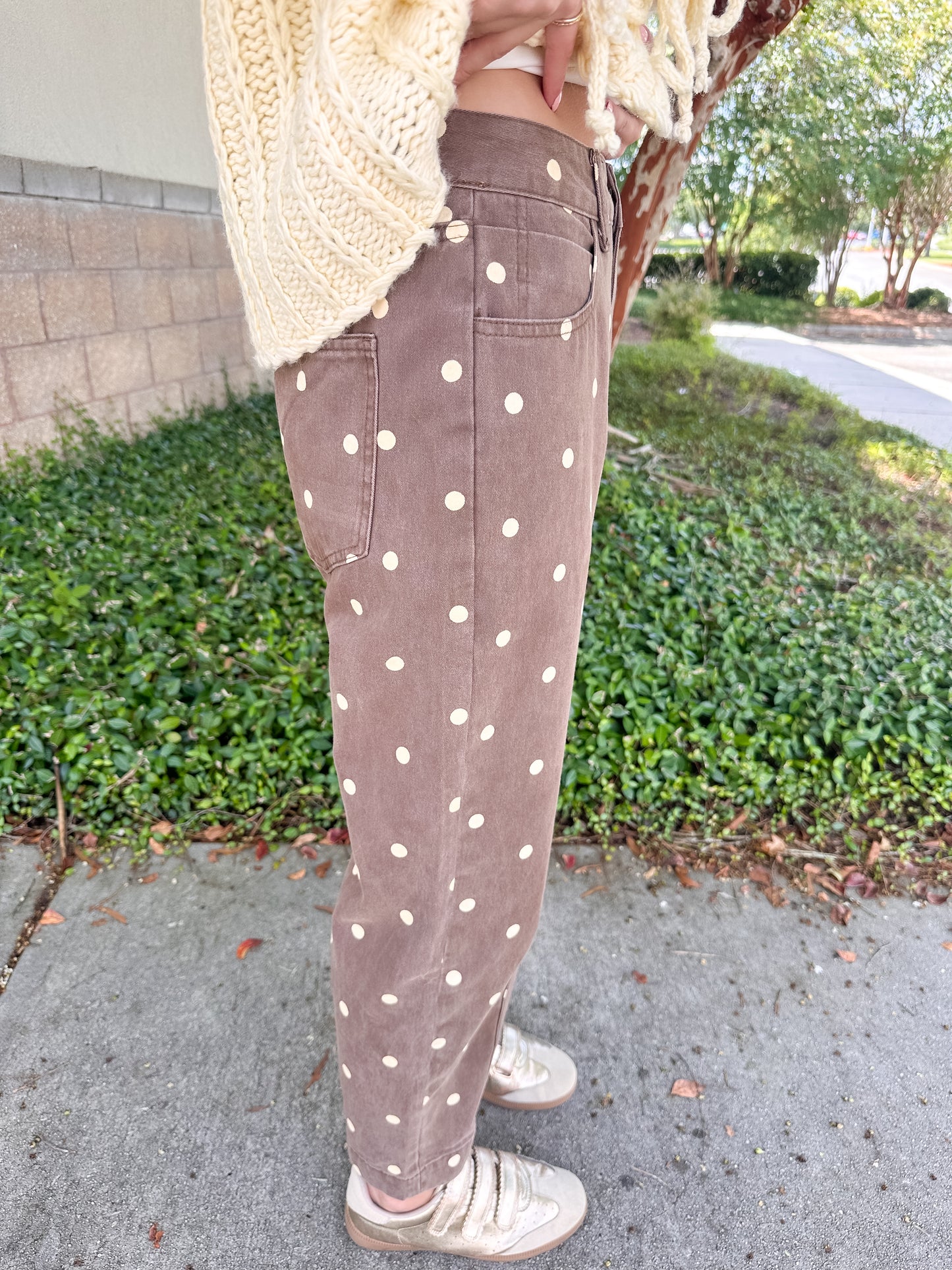 Ella Polka Dot Barrel Jeans - Brown