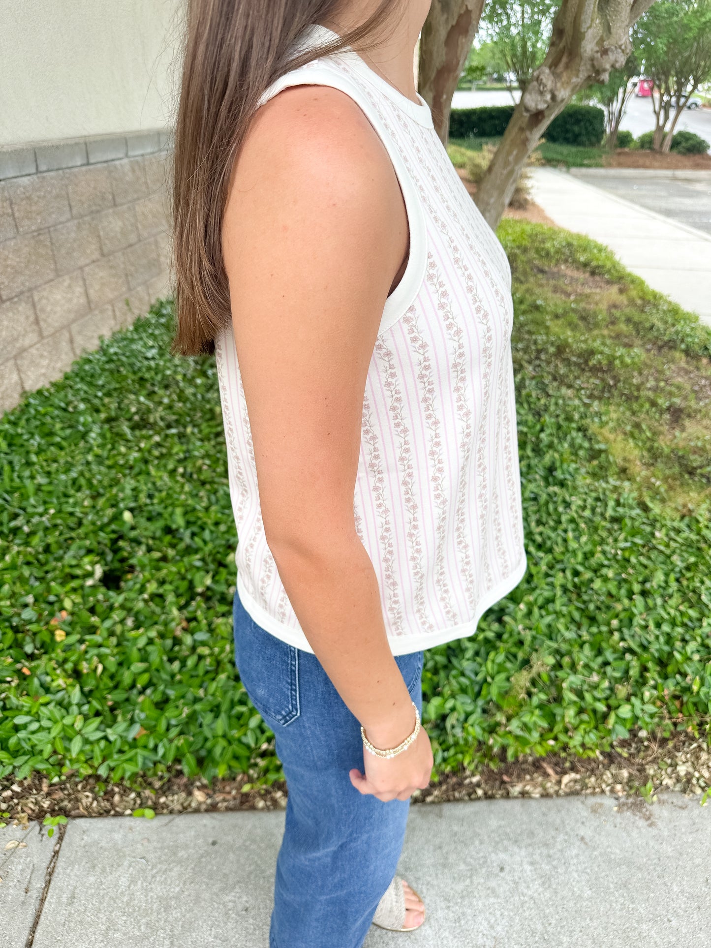 Susie Printed Tank Top - Blush Stripe
