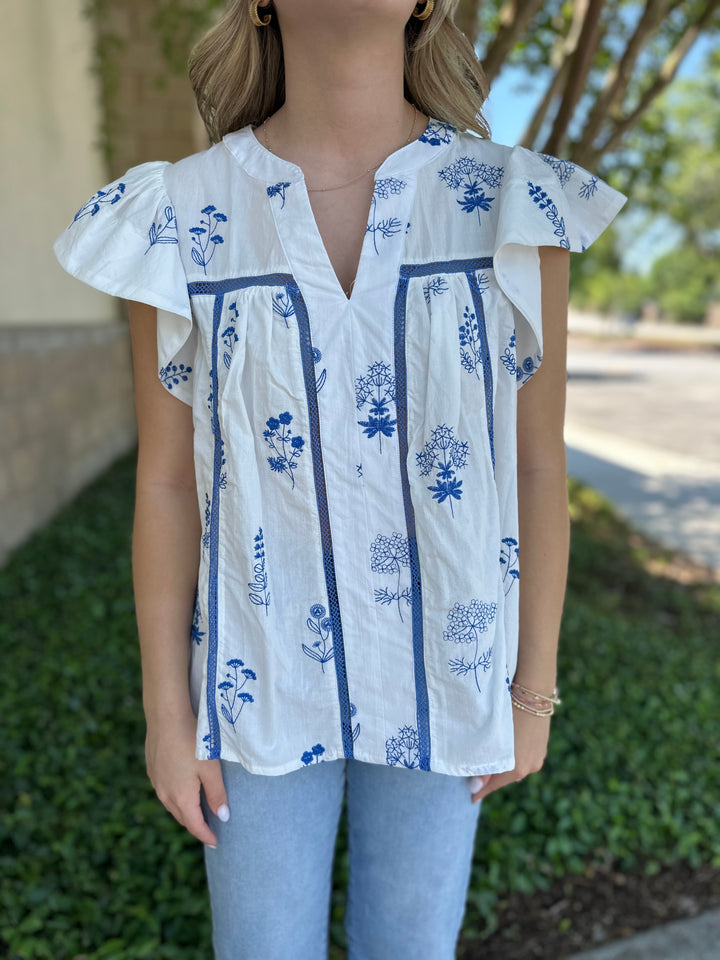 China Blue Floral Top