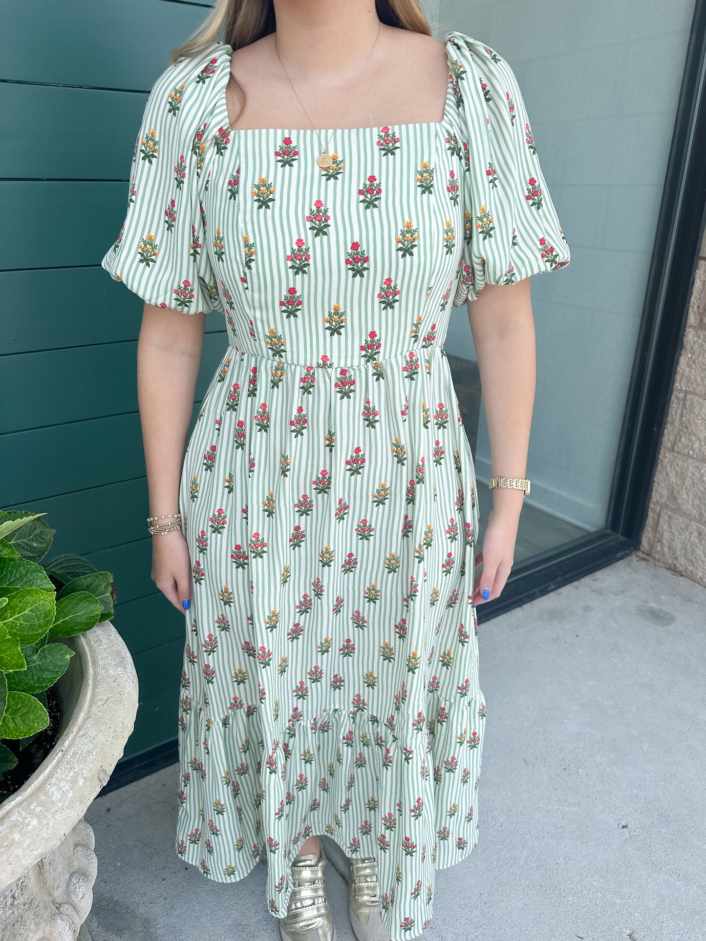 Alexi Dress - Cottage Stripes Green