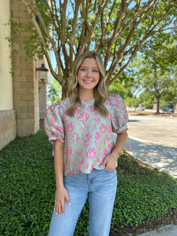 Jessamine Jacquard Scallop Top