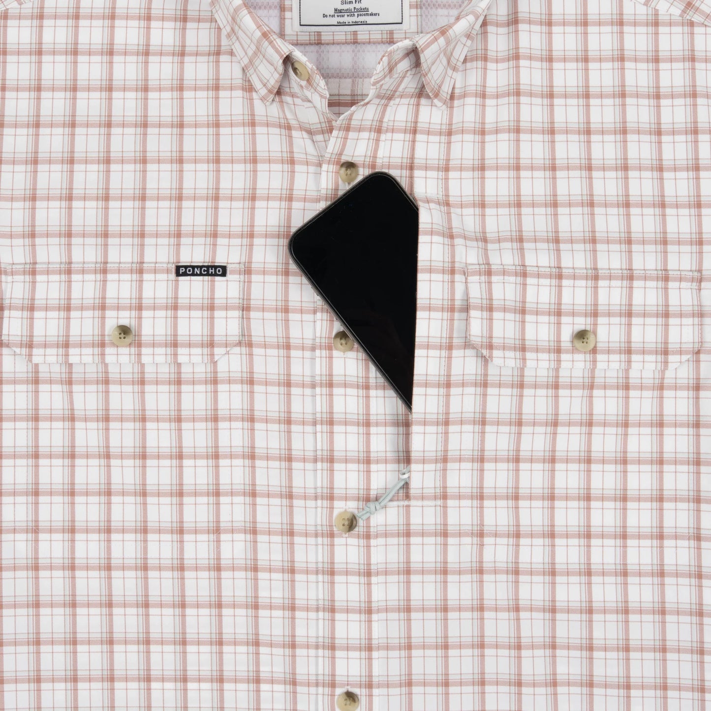 Poncho Men’s “The Truck Norris” S/S Regular Shirt - Maroon Aqua White Plaid