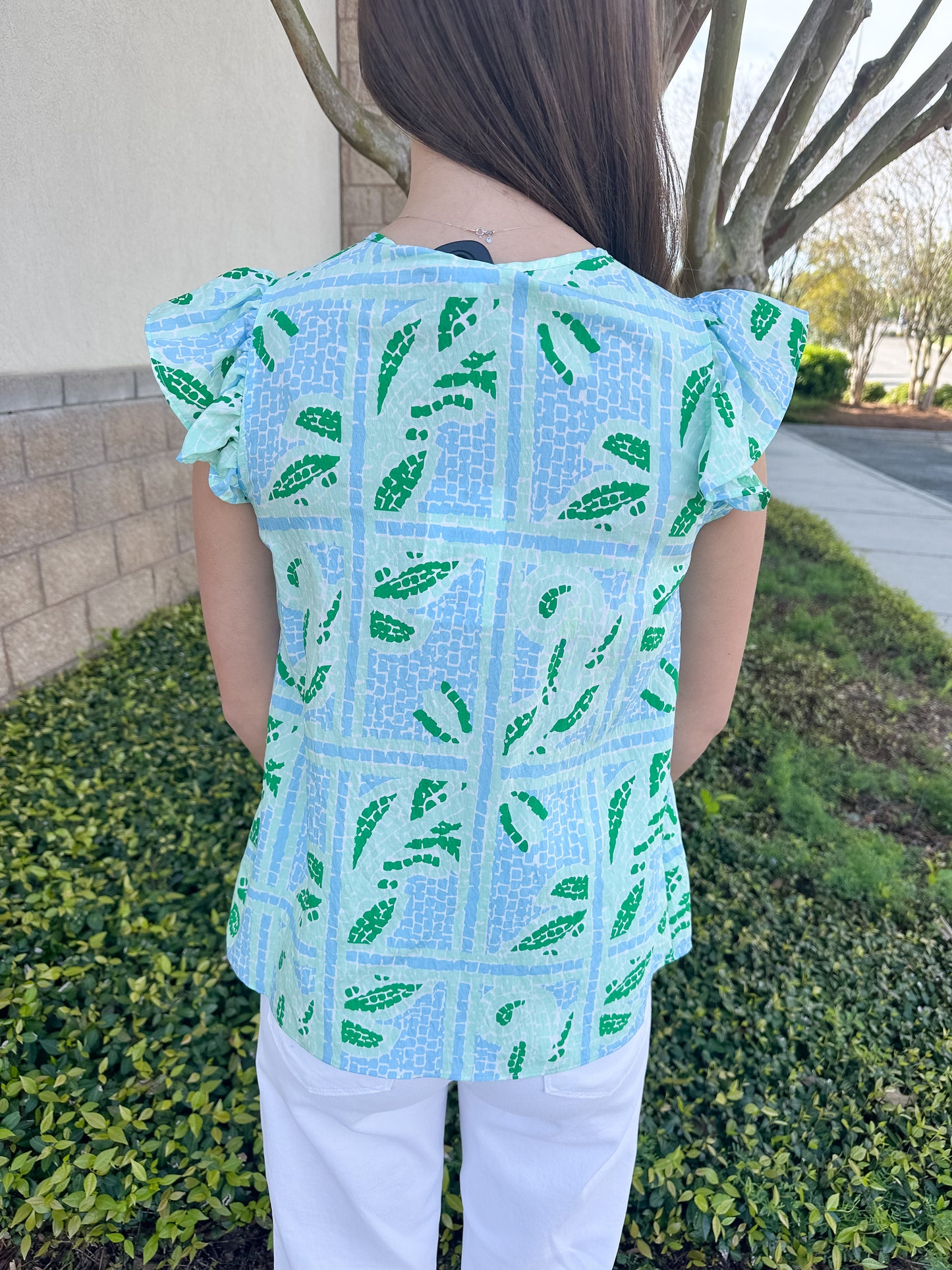 Lydia Top - Trellis Tiles Blue