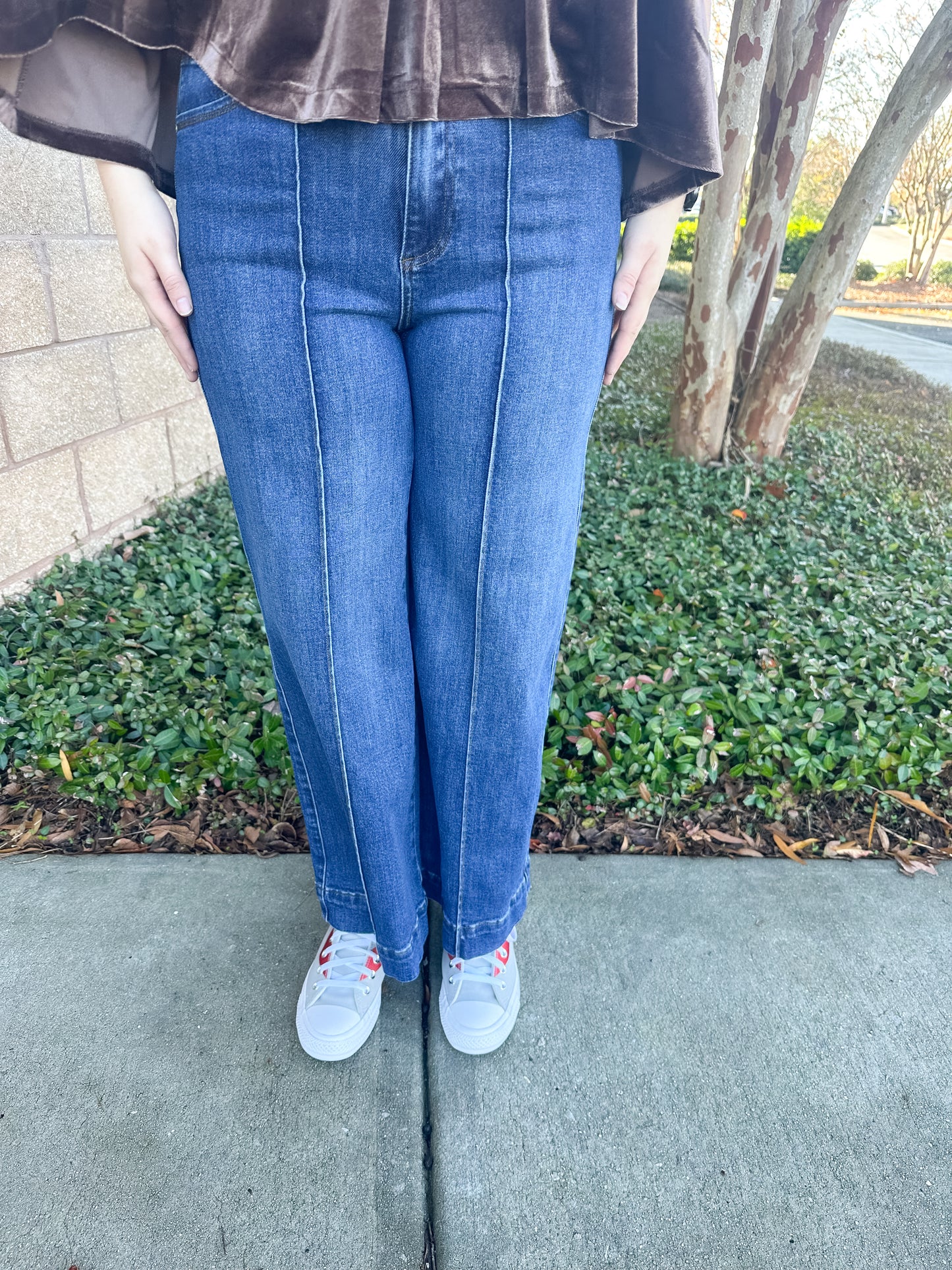 AW Pin Tuck Wide Leg Jean - Dark